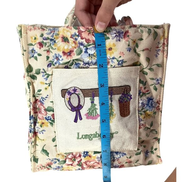 LONGABERGER HOMESTEAD Lined Tote Bag Ivory Color Floral With Embroidered Pocket - Picture 10 of 14